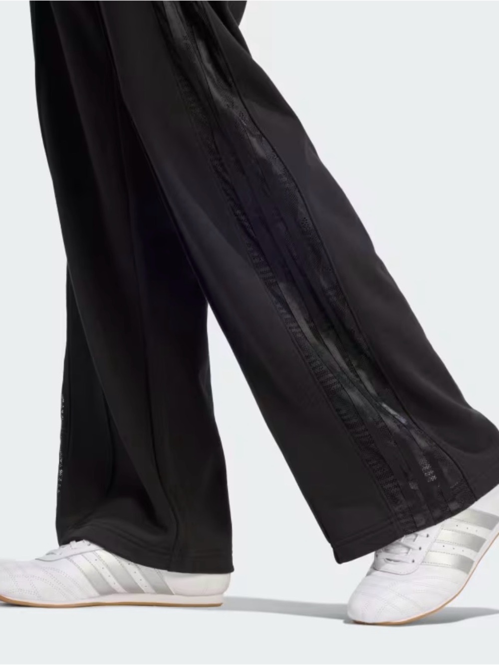 Adidas Black Wide-Leg Track Pants with Side Tape - Picture 7 of 8